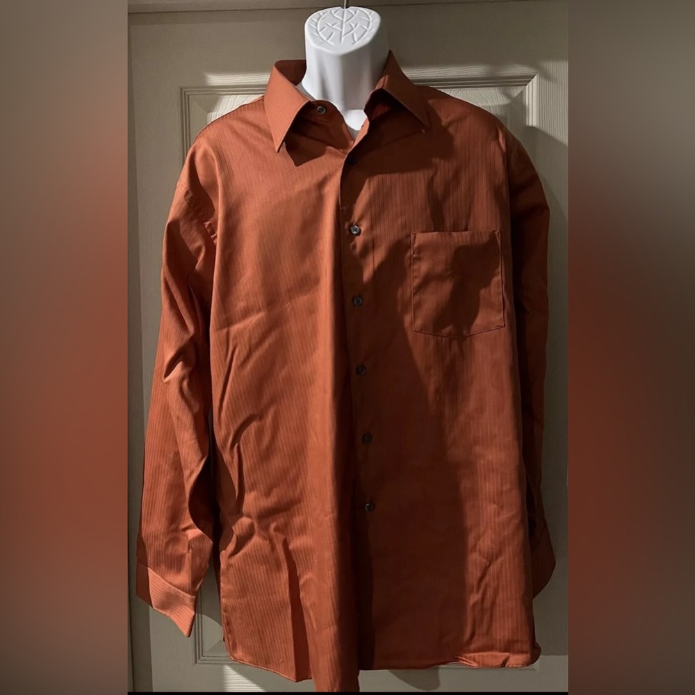 Arrow Men's Shirt Size 17.5 36/37 Orange Long Sleeve Button Up